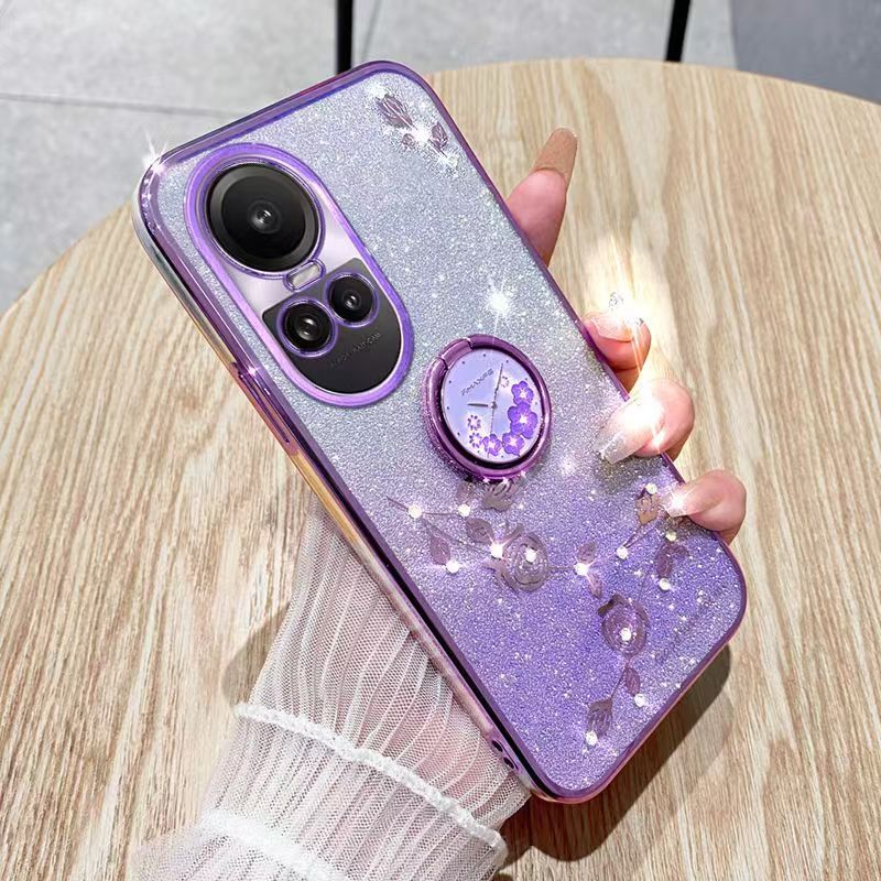 For OPPO Reno 10/Reno 10 Pro Phone Case Flash Women's and Girls Pink Flower Transparent Shock Protection Luxury Diamond Shining Phone Case Soft TPU