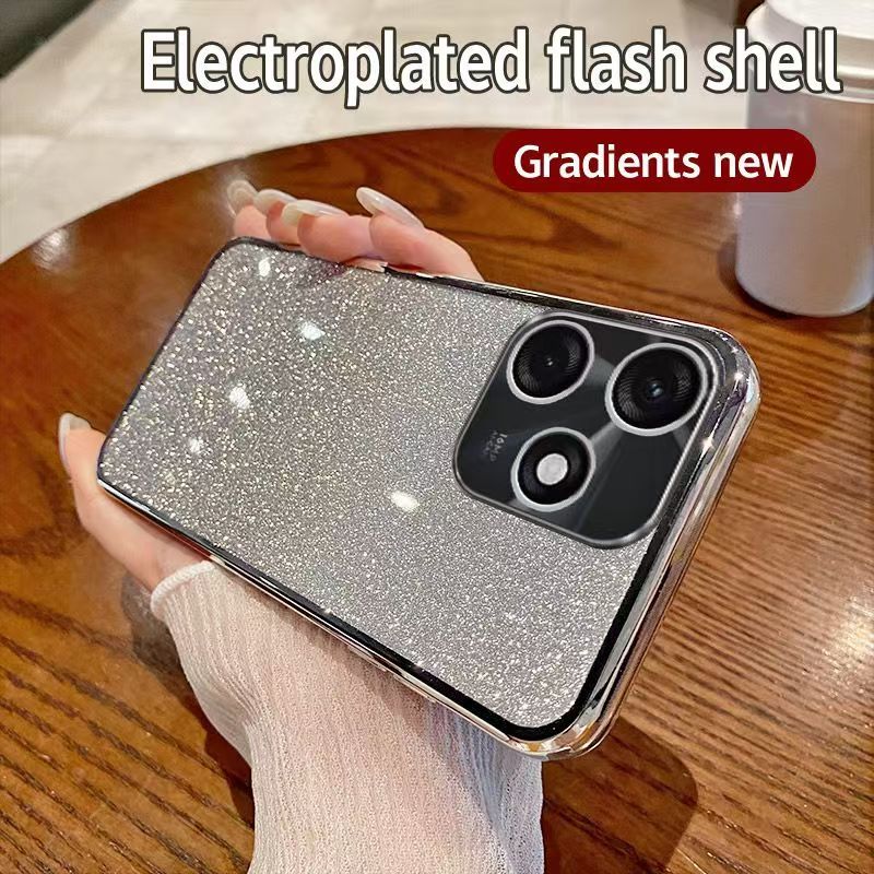 Phone Case for Tecno Spark 10 4G/ Spark 10C Glitter Transparent Silicone Electroplated Protective Shockproof Cover