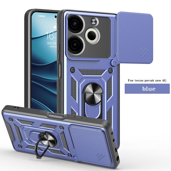 Luxury Phone Case The Camera Lens Cover For Tecno Pova 6 Neo 4G Shockproof Bumper Cover vehicle-mounted Magnetic Kickstand Case