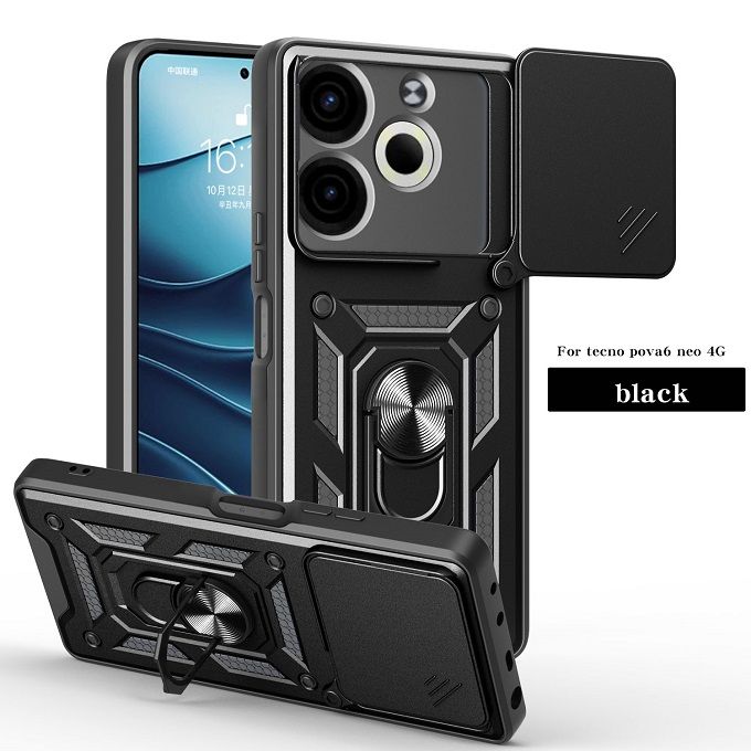 Luxury Phone Case The Camera Lens Cover For Tecno Pova 6 Neo 4G Shockproof Bumper Cover vehicle-mounted Magnetic Kickstand Case