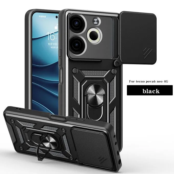 Luxury Phone Case The Camera Lens Cover For Tecno Pova 6 Neo 4G Shockproof Bumper Cover vehicle-mounted Magnetic Kickstand Case