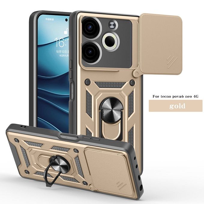 Luxury Phone Case The Camera Lens Cover For Tecno Pova 6 Neo 4G Shockproof Bumper Cover vehicle-mounted Magnetic Kickstand Case