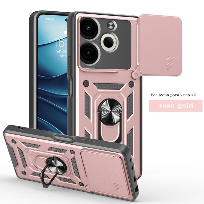 Luxury Phone Case The Camera Lens Cover For Tecno Pova 6 Neo 4G Shockproof Bumper Cover vehicle-mounted Magnetic Kickstand Case