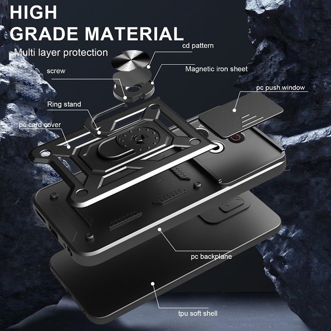 Luxury Slide Camera Lens Case For Tecno Spark 30 Pro 4G Shockproof Bumper Cover vehicle-mounted Magnetic Kickstand Cover