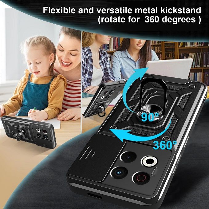 Luxury Slide Camera Lens Case For Tecno Spark 30 Pro 4G Shockproof Bumper Cover vehicle-mounted Magnetic Kickstand Cover
