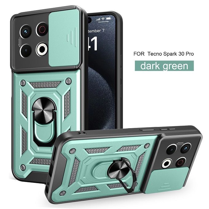 Luxury Slide Camera Lens Case For Tecno Spark 30 Pro 4G Shockproof Bumper Cover vehicle-mounted Magnetic Kickstand Cover
