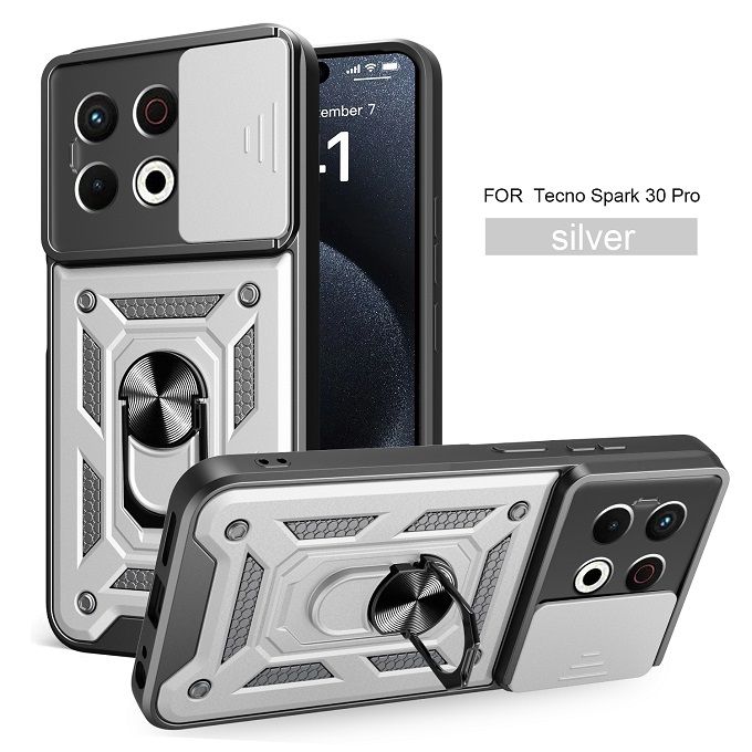 Luxury Slide Camera Lens Case For Tecno Spark 30 Pro 4G Shockproof Bumper Cover vehicle-mounted Magnetic Kickstand Cover