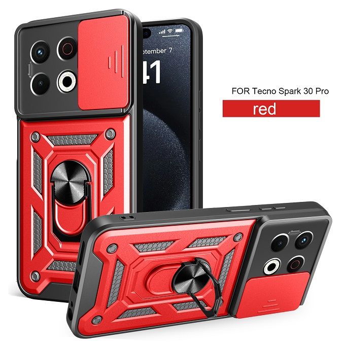 Luxury Slide Camera Lens Case For Tecno Spark 30 Pro 4G Shockproof Bumper Cover vehicle-mounted Magnetic Kickstand Cover