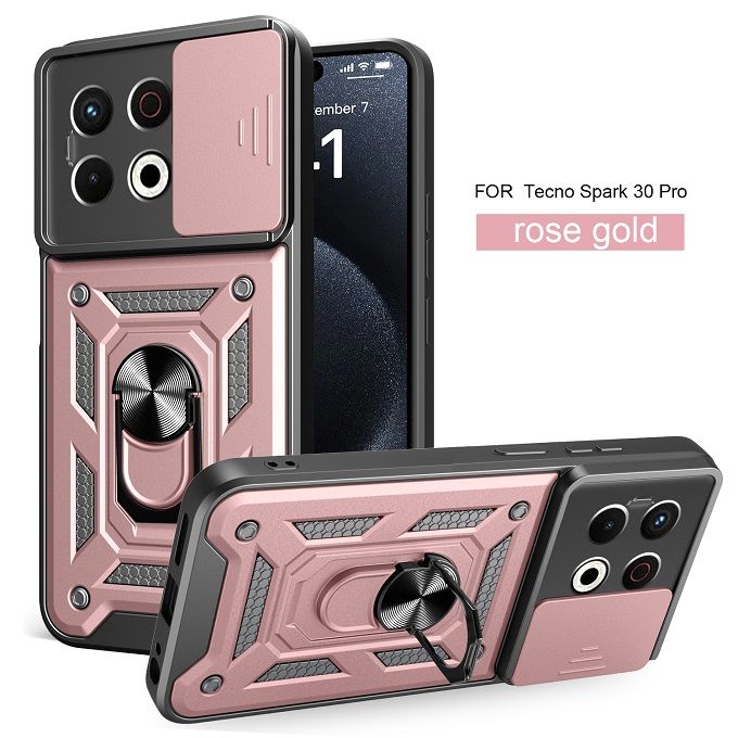 Luxury Slide Camera Lens Case For Tecno Spark 30 Pro 4G Shockproof Bumper Cover vehicle-mounted Magnetic Kickstand Cover
