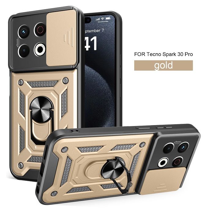Luxury Slide Camera Lens Case For Tecno Spark 30 Pro 4G Shockproof Bumper Cover vehicle-mounted Magnetic Kickstand Cover