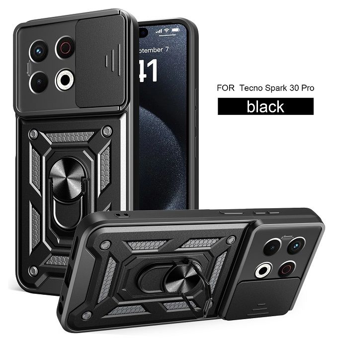 Luxury Slide Camera Lens Case For Tecno Spark 30 Pro 4G Shockproof Bumper Cover vehicle-mounted Magnetic Kickstand Cover