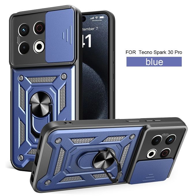 Luxury Slide Camera Lens Case For Tecno Spark 30 Pro 4G Shockproof Bumper Cover vehicle-mounted Magnetic Kickstand Cover