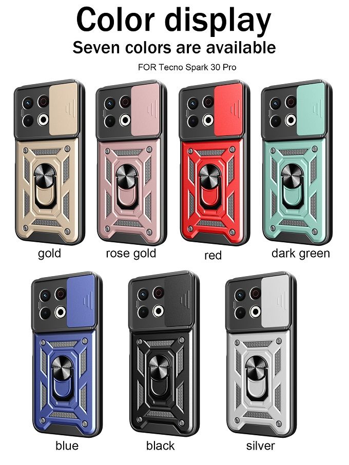 Luxury Slide Camera Lens Case For Tecno Spark 30 Pro 4G Shockproof Bumper Cover vehicle-mounted Magnetic Kickstand Cover