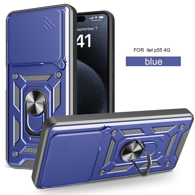 Luxury Phone Case The Camera Lens Cover For itel P55 4G Shockproof Bumper Cover vehicle-mounted Magnetic Kickstand Case