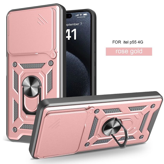 Luxury Phone Case The Camera Lens Cover For itel P55 4G Shockproof Bumper Cover vehicle-mounted Magnetic Kickstand Case