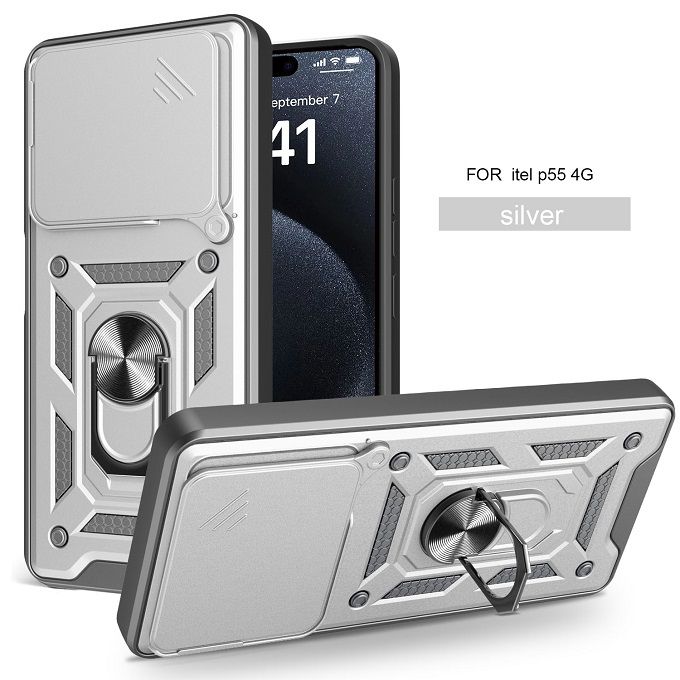 Luxury Phone Case The Camera Lens Cover For itel P55 4G Shockproof Bumper Cover vehicle-mounted Magnetic Kickstand Case