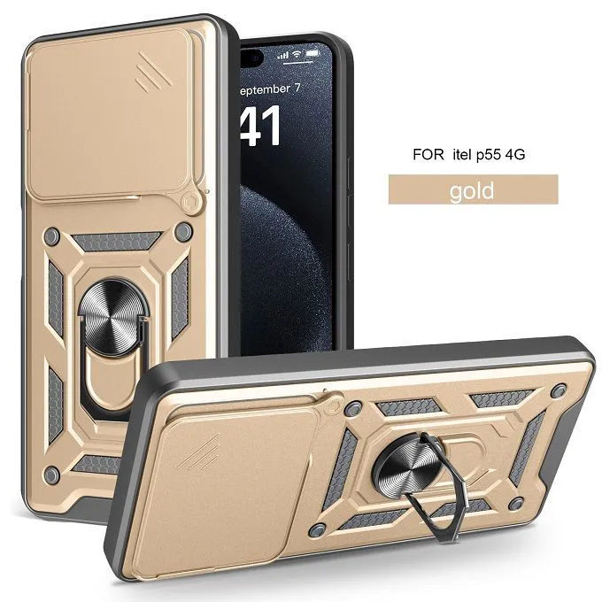 Luxury Phone Case The Camera Lens Cover For itel P55 4G Shockproof Bumper Cover vehicle-mounted Magnetic Kickstand Case