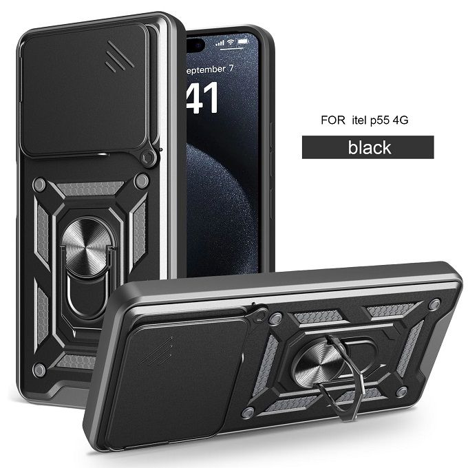 Luxury Phone Case The Camera Lens Cover For itel P55 4G Shockproof Bumper Cover vehicle-mounted Magnetic Kickstand Case