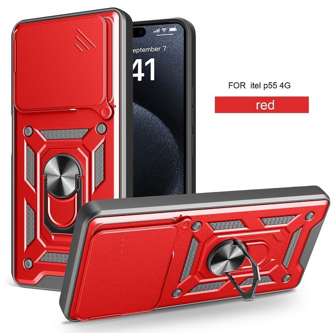 Luxury Phone Case The Camera Lens Cover For itel P55 4G Shockproof Bumper Cover vehicle-mounted Magnetic Kickstand Case