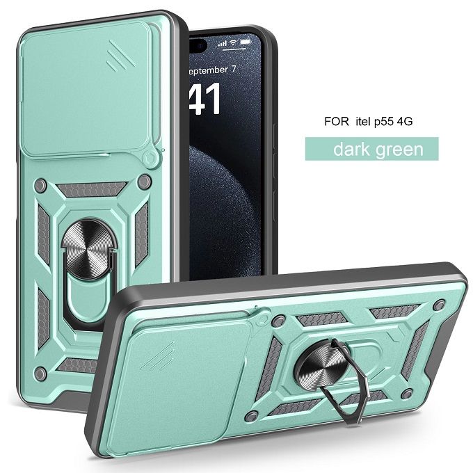 Luxury Phone Case The Camera Lens Cover For itel P55 4G Shockproof Bumper Cover vehicle-mounted Magnetic Kickstand Case