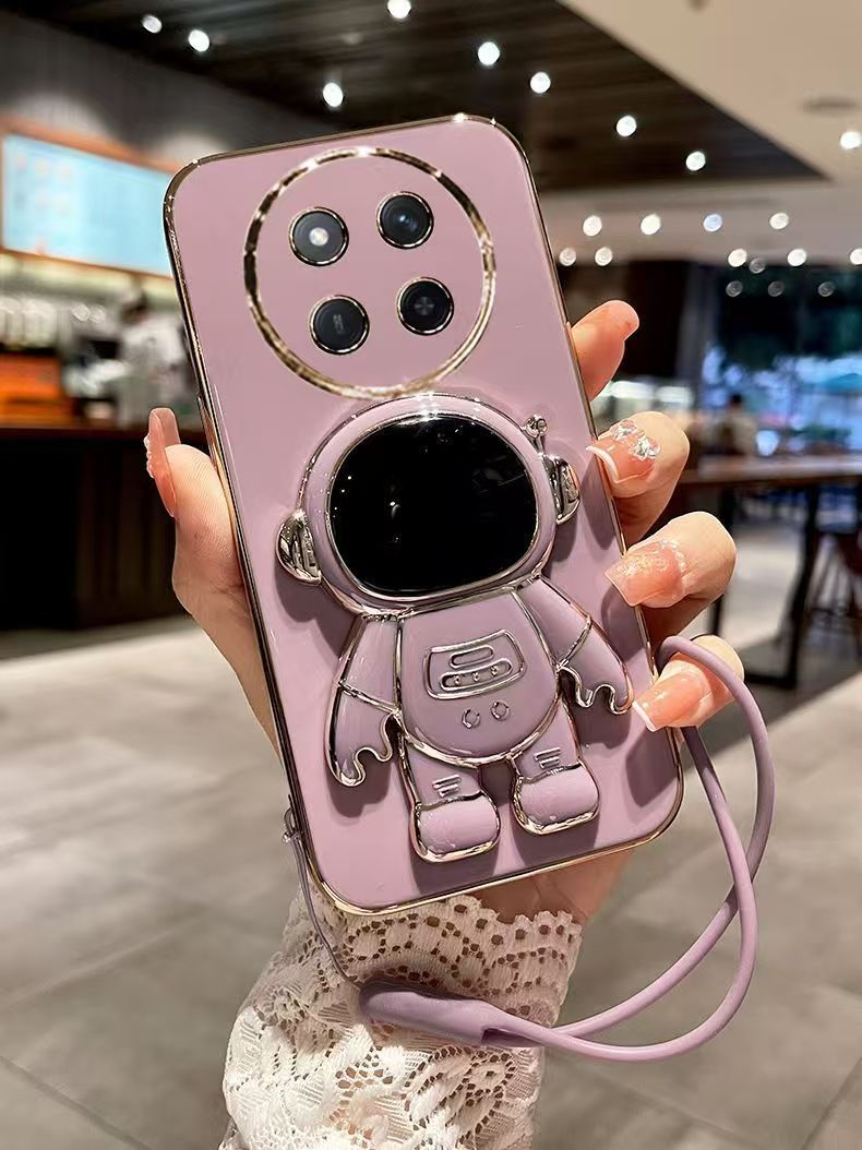 Phone Case for Honor X9C 6.78"/ Honor X60 Pro 6.78" Case Silicone TPU Plating Cover Cute Astronaut Pattern Phone Case with Stand