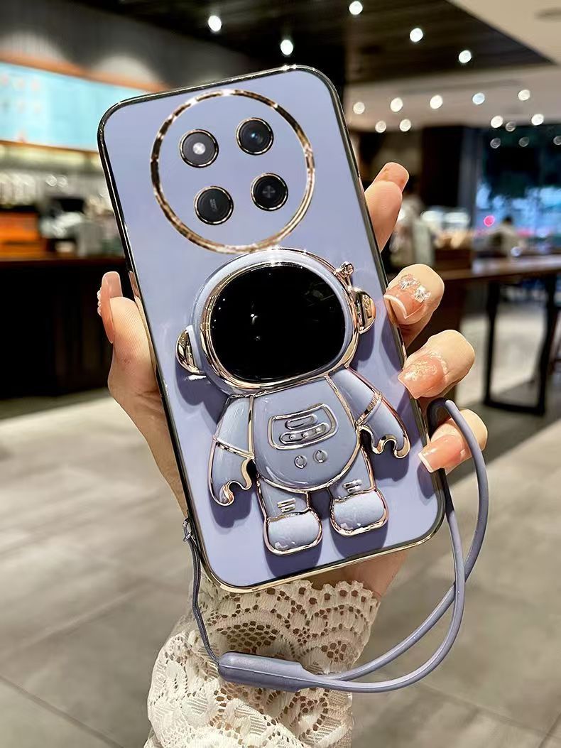 Phone Case for Honor X9C 6.78"/ Honor X60 Pro 6.78" Case Silicone TPU Plating Cover Cute Astronaut Pattern Phone Case with Stand