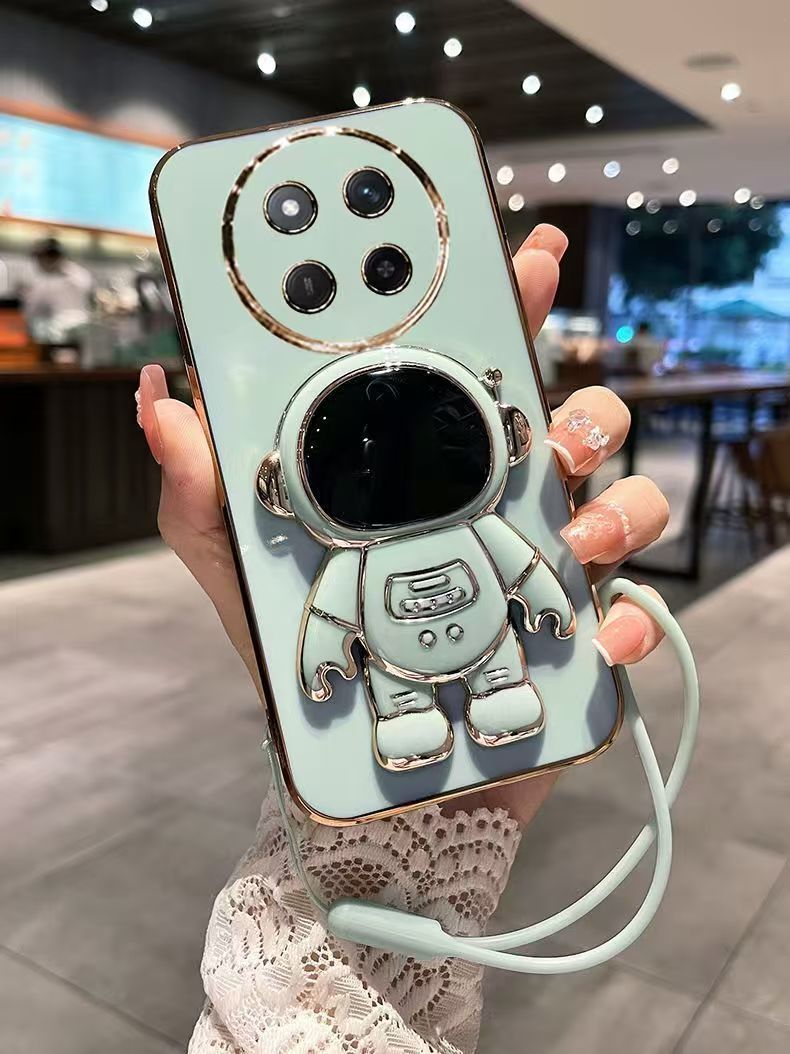 Phone Case for Honor X9C 6.78"/ Honor X60 Pro 6.78" Case Silicone TPU Plating Cover Cute Astronaut Pattern Phone Case with Stand