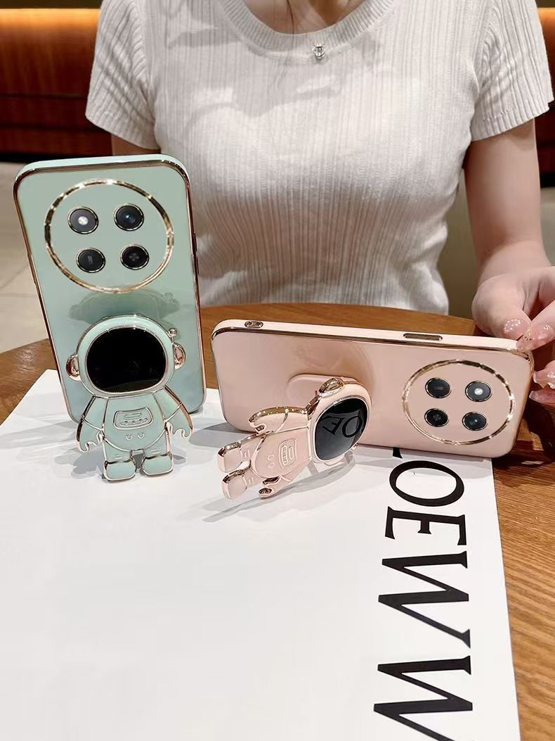 Phone Case for Honor X9C 6.78"/ Honor X60 Pro 6.78" Case Silicone TPU Plating Cover Cute Astronaut Pattern Phone Case with Stand