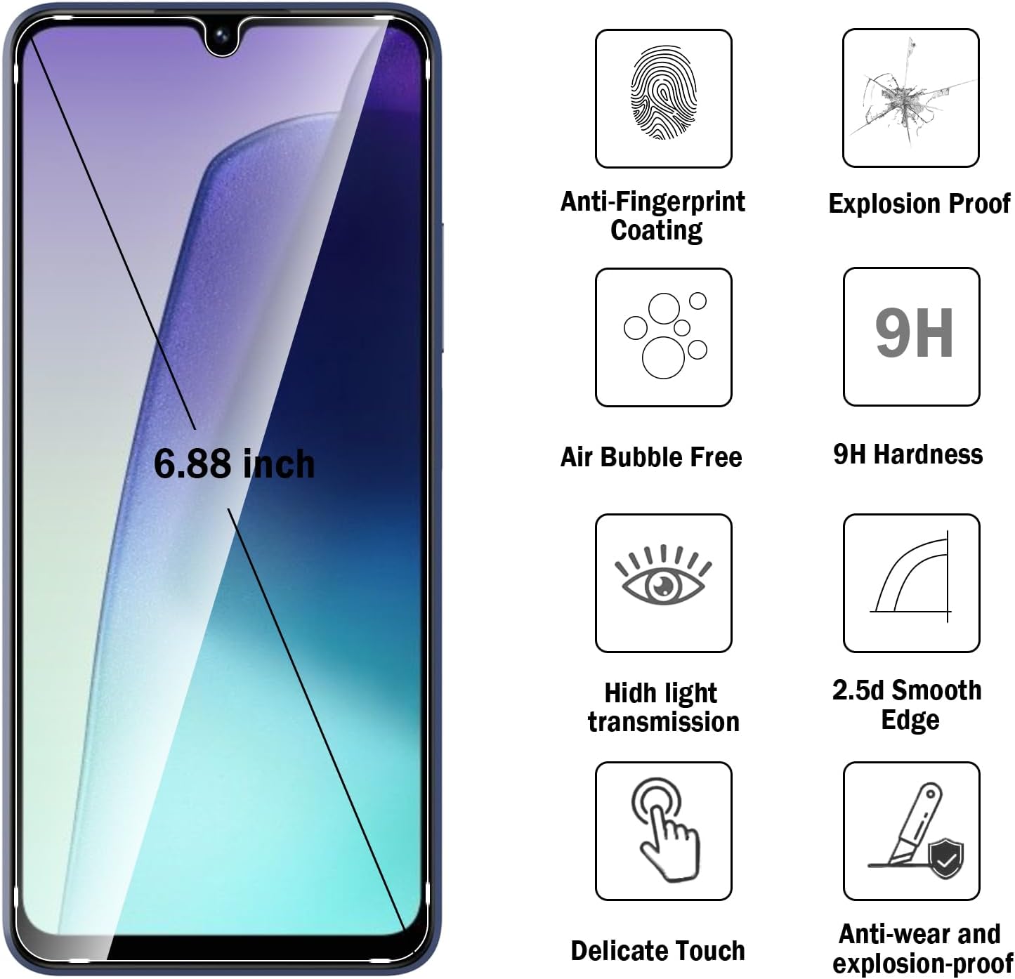 2 Pcs for Xiaomi Poco C75,Redmi A3 Pro,Redmi 14C/14R High Quality 9H Hardness Scratch Resistant Bubble Free Tempered Glass Screen Protector