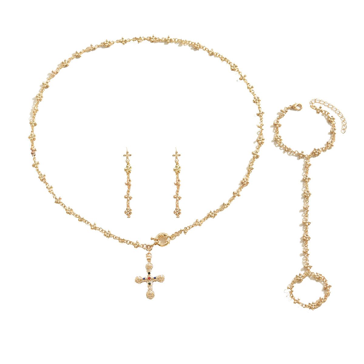 New Arrival - Fashion Women Necklace Earrings Jewellery Set Personalised Cross Gemstone Design Bracelet Versatile Necklace