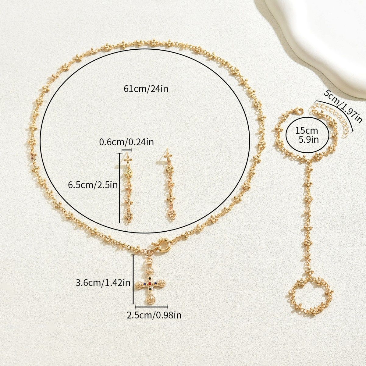 New Arrival - Fashion Women Necklace Earrings Jewellery Set Personalised Cross Gemstone Design Bracelet Versatile Necklace