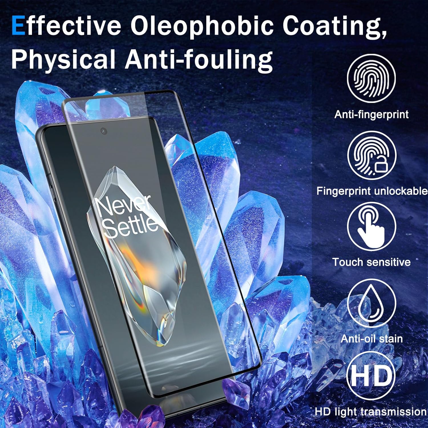 [2-Pack] - 3D Curved Full Coverage for OnePlus 12R Tempered Glass Screen Protector [Fingerprint Unlock] [Anti-scratch] [9H Hardness]