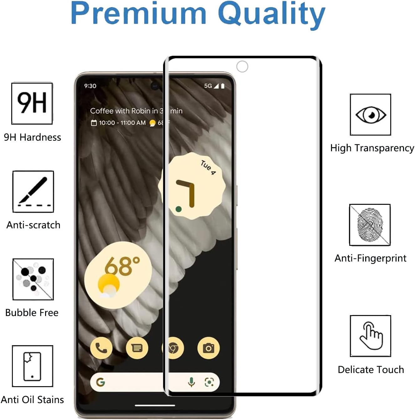 3D Curved Glue Coverage Screen Protector for Google Pixel 7 Pro HD Clear Scratch Resistant,Bubble-Free 9H Tempered Glass Film