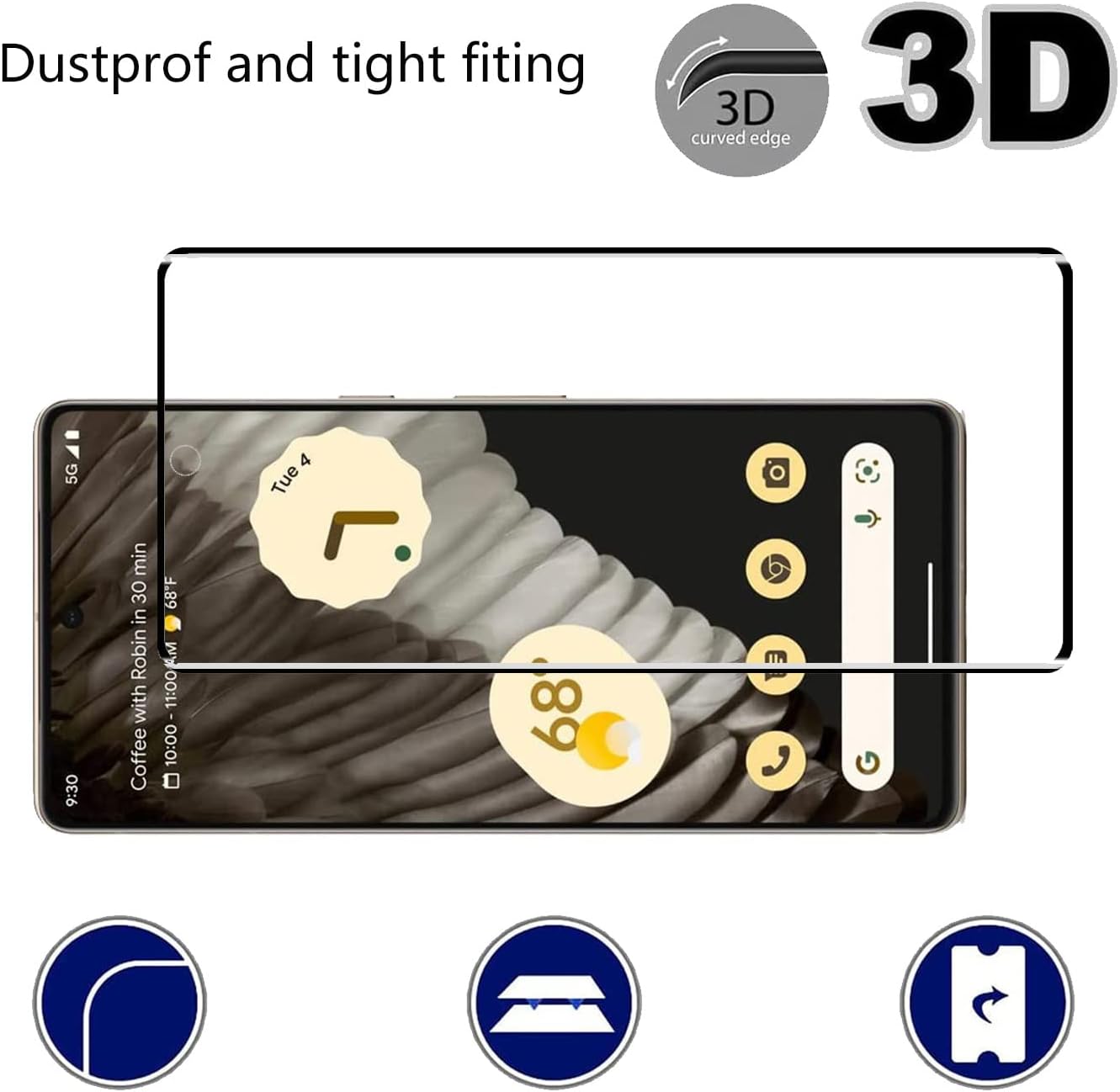 3D Curved Glue Coverage Screen Protector for Google Pixel 7 Pro HD Clear Scratch Resistant,Bubble-Free 9H Tempered Glass Film