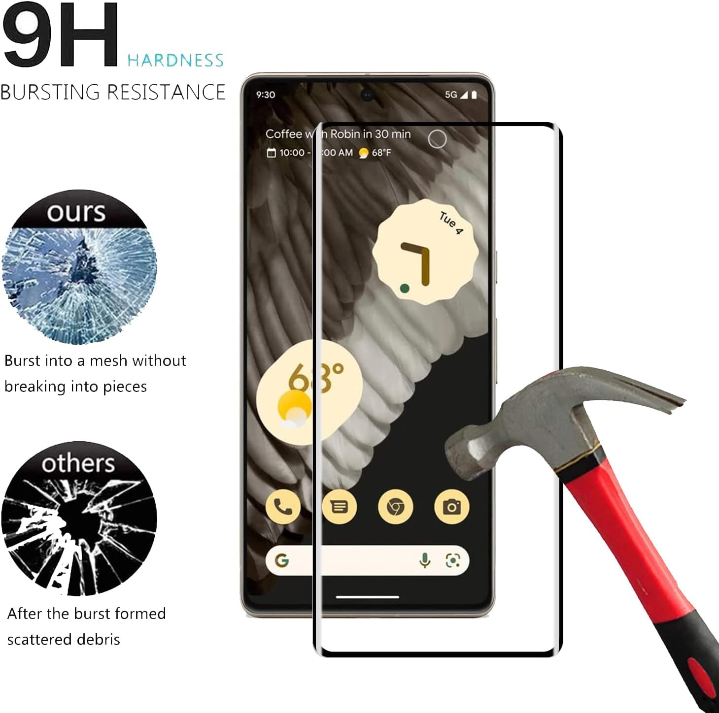 3D Curved Glue Coverage Screen Protector for Google Pixel 7 Pro HD Clear Scratch Resistant,Bubble-Free 9H Tempered Glass Film