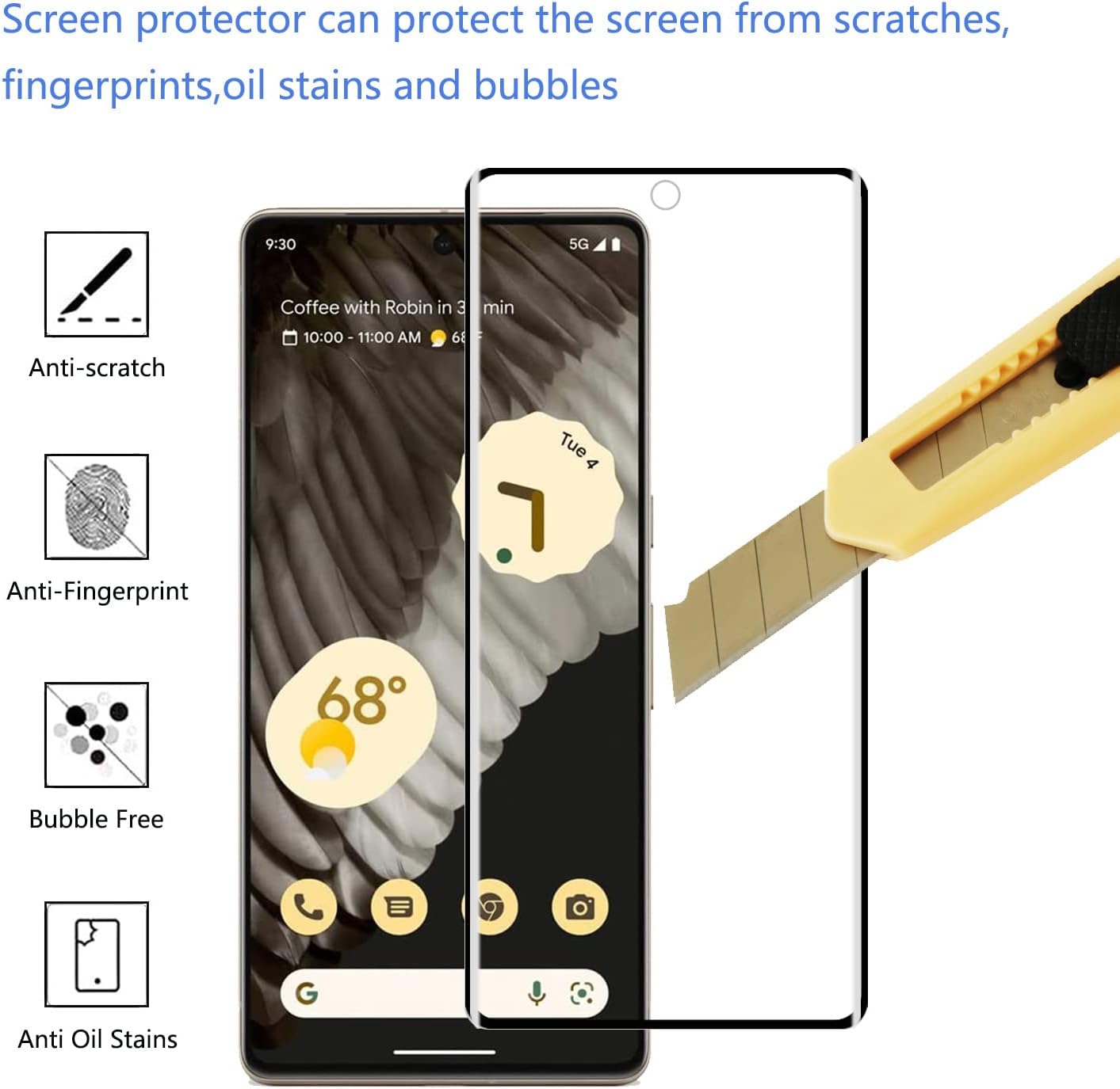 3D Curved Glue Coverage Screen Protector for Google Pixel 7 Pro HD Clear Scratch Resistant,Bubble-Free 9H Tempered Glass Film