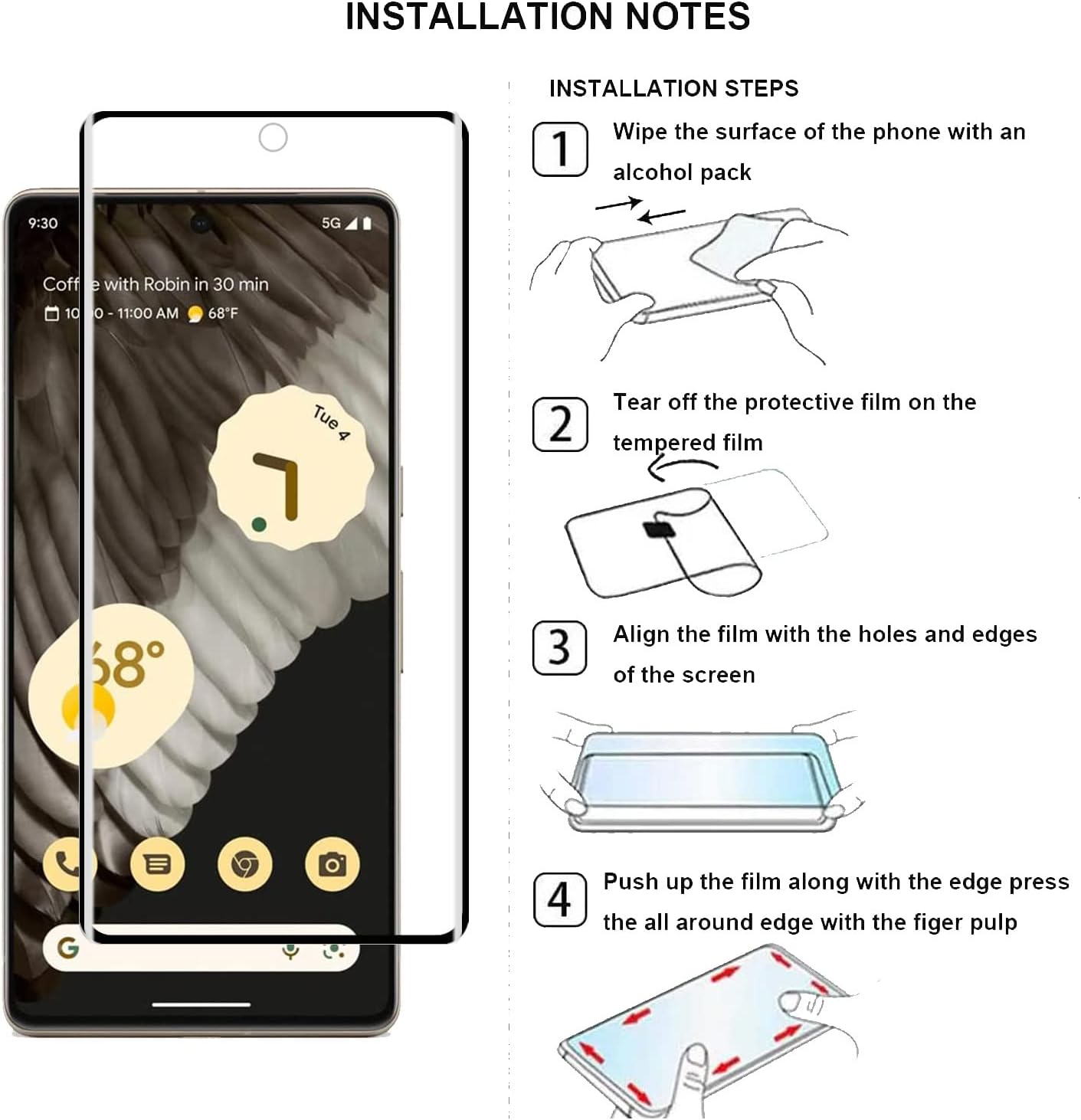 3D Curved Glue Coverage Screen Protector for Google Pixel 7 Pro HD Clear Scratch Resistant,Bubble-Free 9H Tempered Glass Film