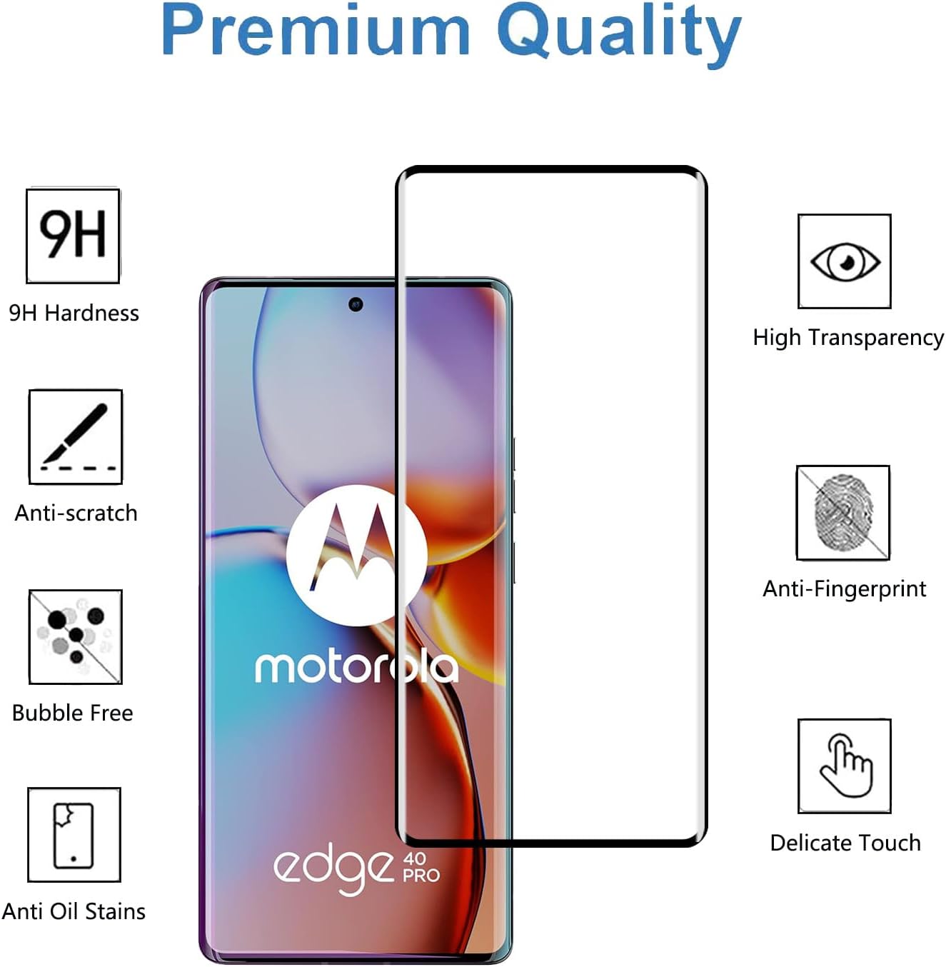 [2 pcs Tempered Glass Screen Protector for Motorola Moto Edge 40 Pro,3D Curved,9H Hardness,Anti-scratch,HD Transparent