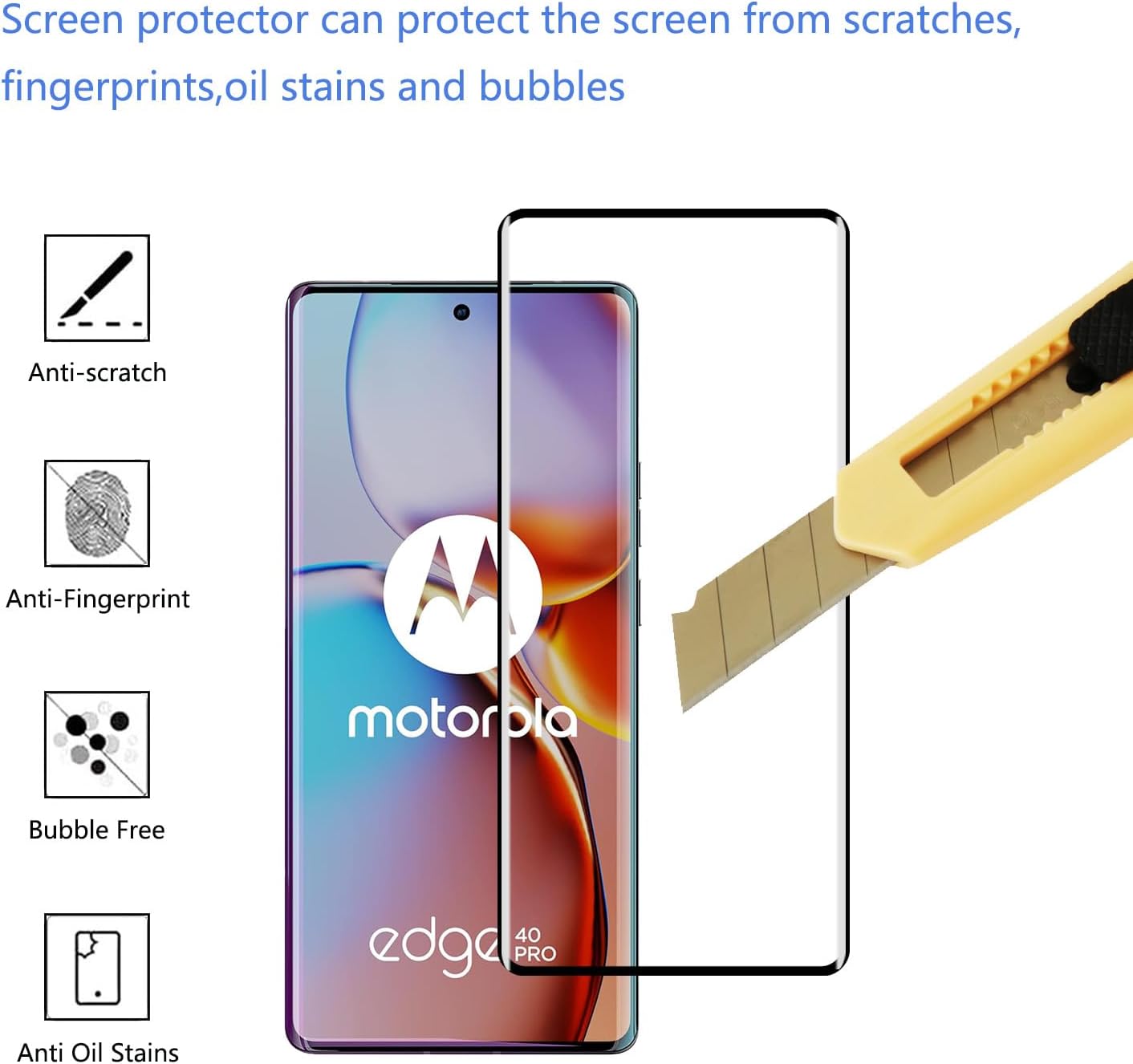[2 pcs Tempered Glass Screen Protector for Motorola Moto Edge 40 Pro,3D Curved,9H Hardness,Anti-scratch,HD Transparent