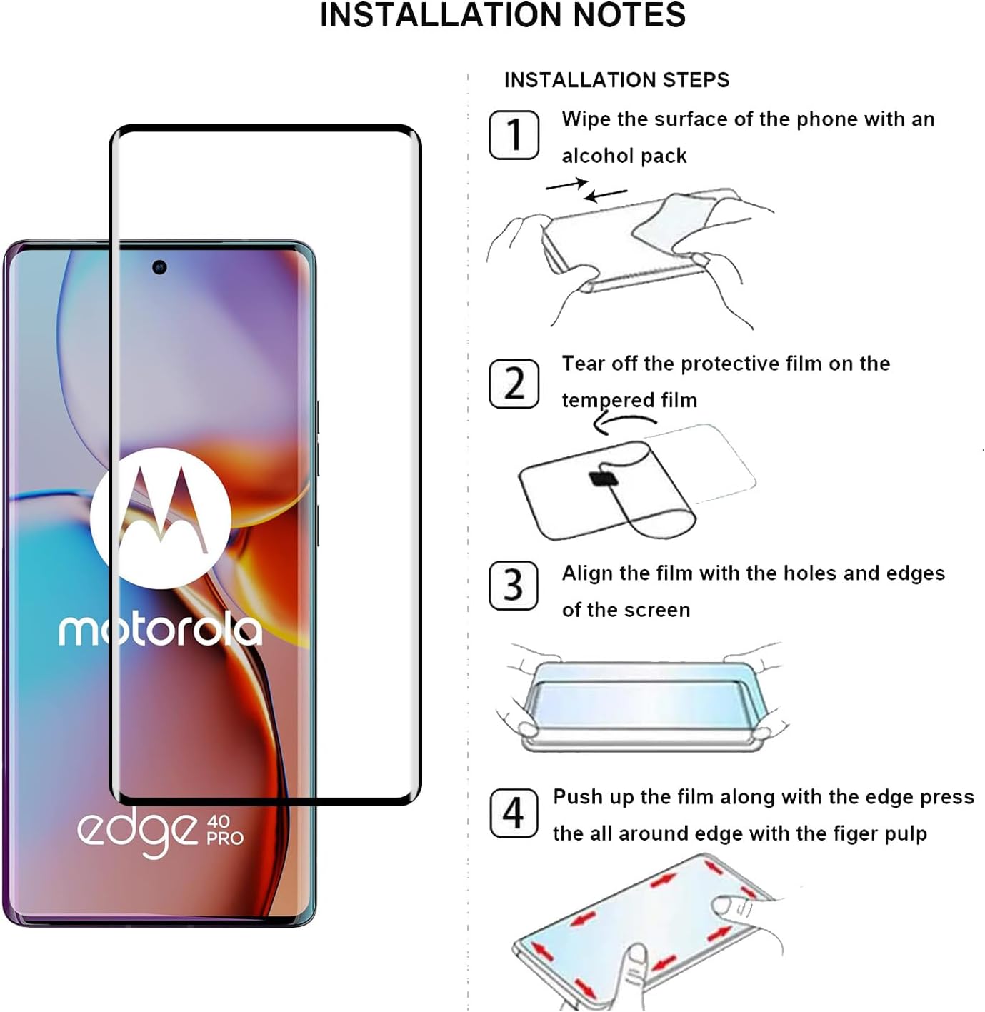 [2 pcs Tempered Glass Screen Protector for Motorola Moto Edge 40 Pro,3D Curved,9H Hardness,Anti-scratch,HD Transparent
