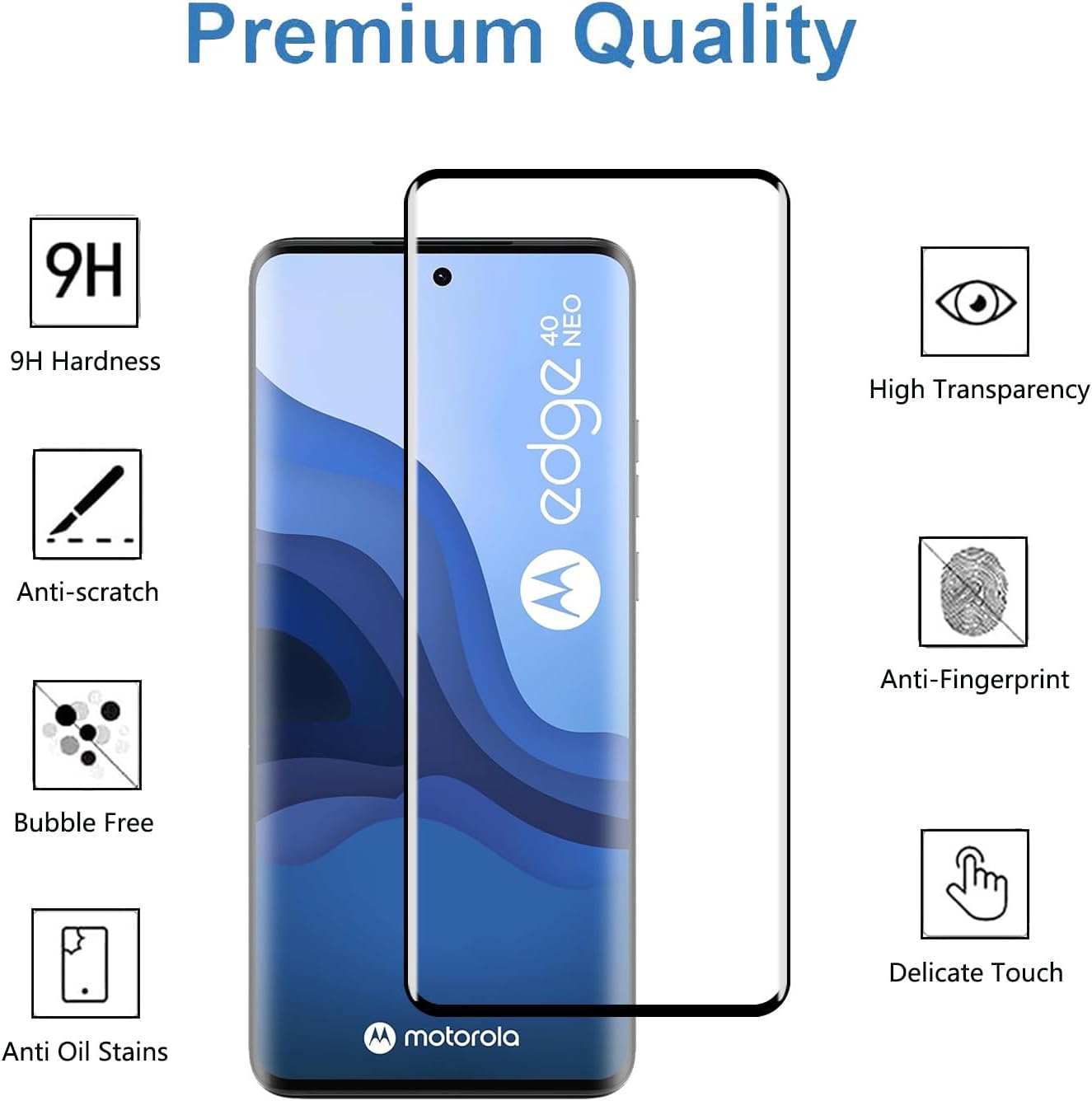 [2 pcs Tempered Glass Screen Protector for Motorola Moto Edge 40 Neo,3D Curved,9H Hardness,Anti-scratch,HD Transparent Protective Film