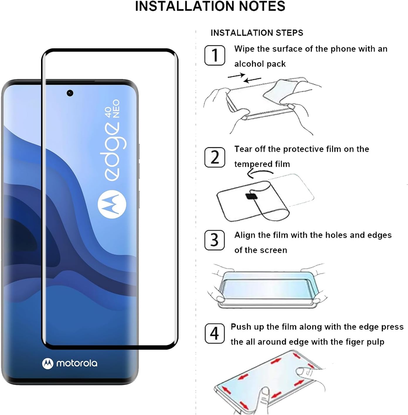 [2 pcs Tempered Glass Screen Protector for Motorola Moto Edge 40 Neo,3D Curved,9H Hardness,Anti-scratch,HD Transparent Protective Film