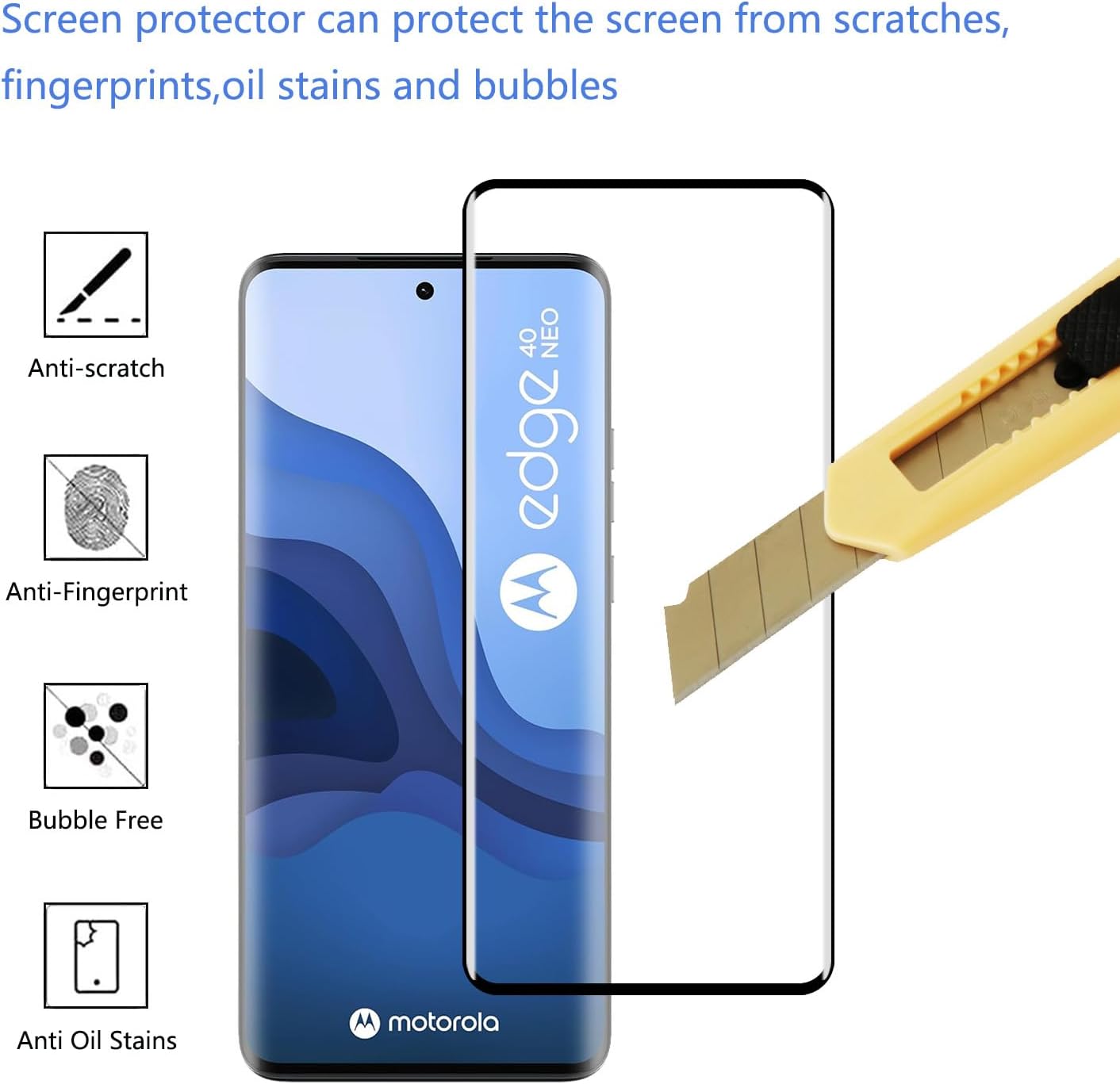 [2 pcs Tempered Glass Screen Protector for Motorola Moto Edge 40 Neo,3D Curved,9H Hardness,Anti-scratch,HD Transparent Protective Film