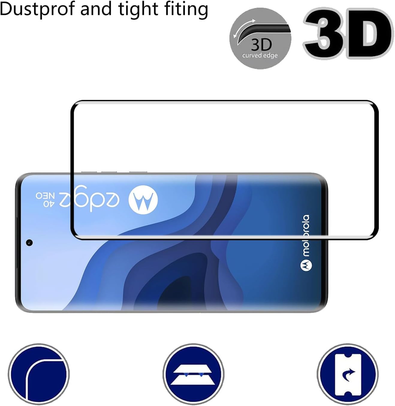 [2 pcs Tempered Glass Screen Protector for Motorola Moto Edge 40 Neo,3D Curved,9H Hardness,Anti-scratch,HD Transparent Protective Film
