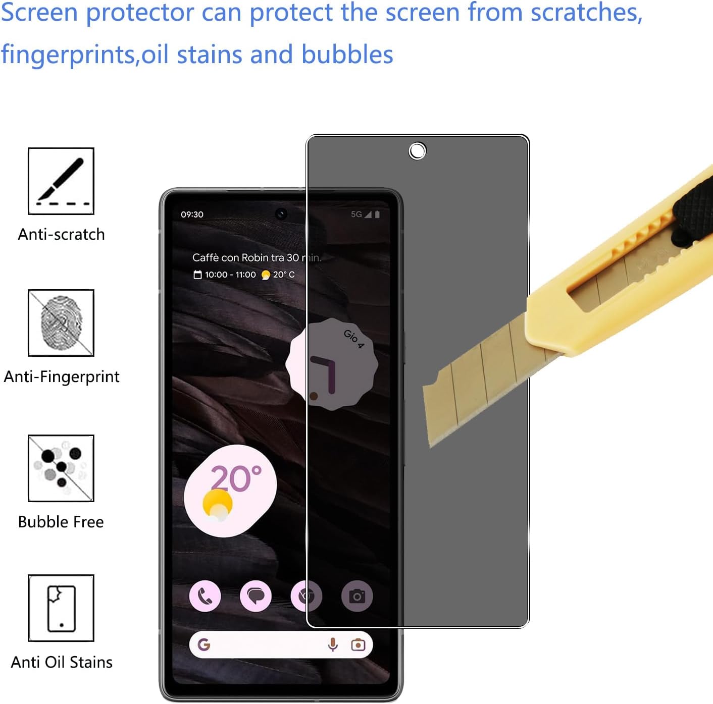 [2 Pcs] Tempered Glass Anti-spy Privacy Screen Protector for Google Google Pixel 7A 5G,Scratch Resistant,Bubble-Free Protective Film