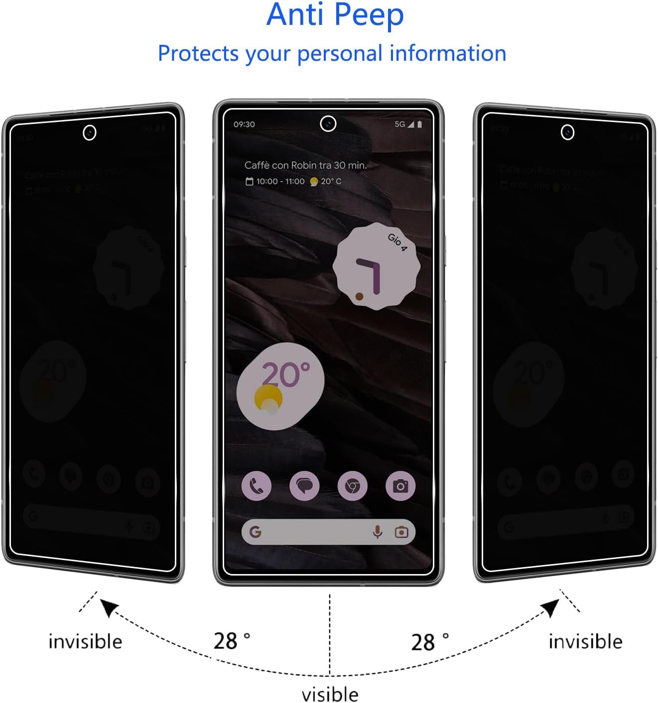 [2 Pcs] Tempered Glass Anti-spy Privacy Screen Protector for Google Google Pixel 7A 5G,Scratch Resistant,Bubble-Free Protective Film