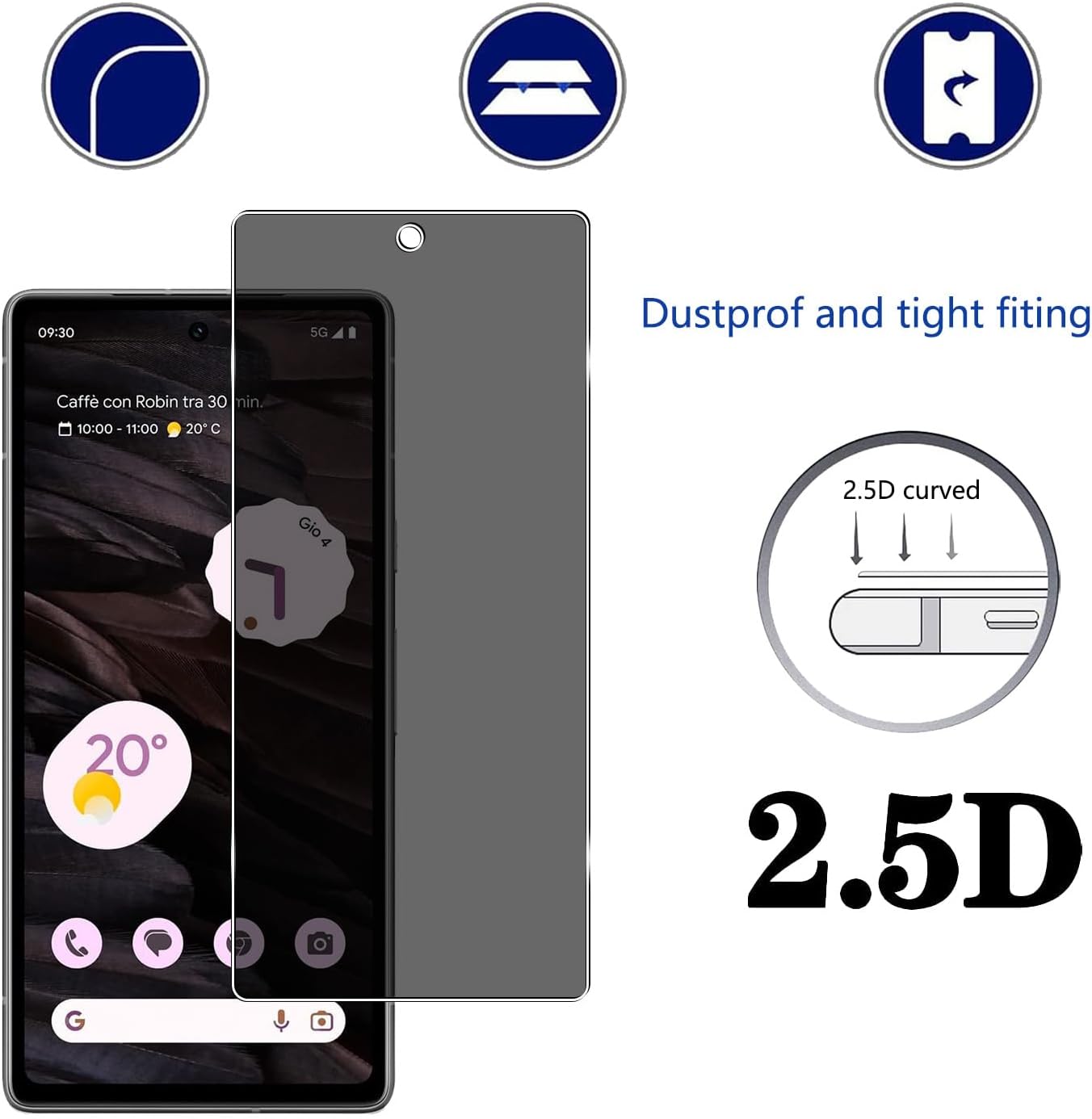 [2 Pcs] Tempered Glass Anti-spy Privacy Screen Protector for Google Google Pixel 7A 5G,Scratch Resistant,Bubble-Free Protective Film