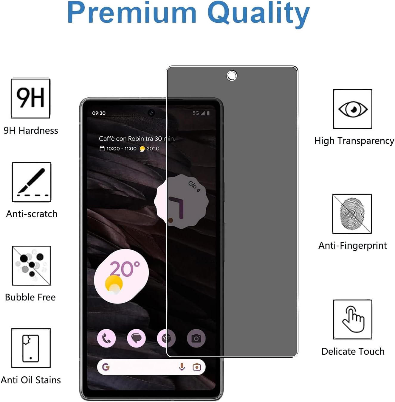 [2 Pcs] Tempered Glass Anti-spy Privacy Screen Protector for Google Google Pixel 7A 5G,Scratch Resistant,Bubble-Free Protective Film