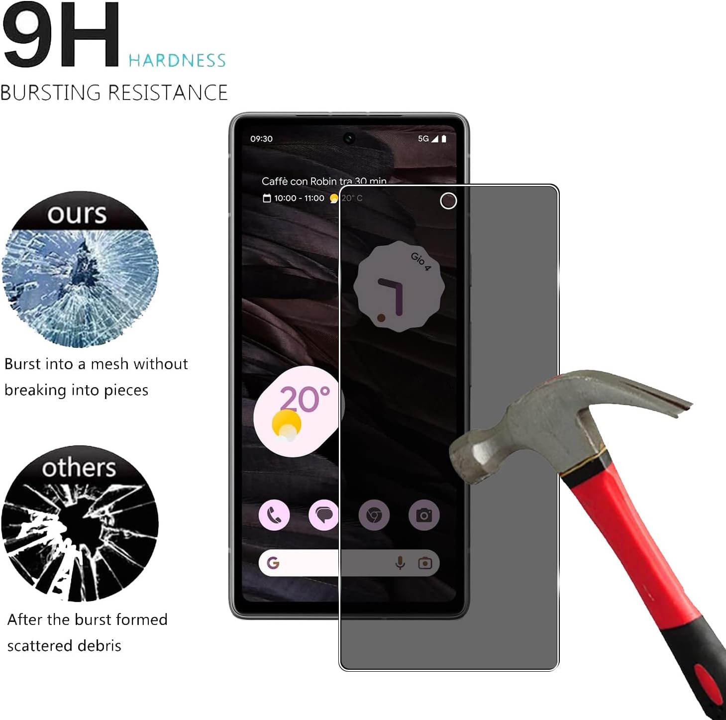 [2 Pcs] Tempered Glass Anti-spy Privacy Screen Protector for Google Google Pixel 7A 5G,Scratch Resistant,Bubble-Free Protective Film