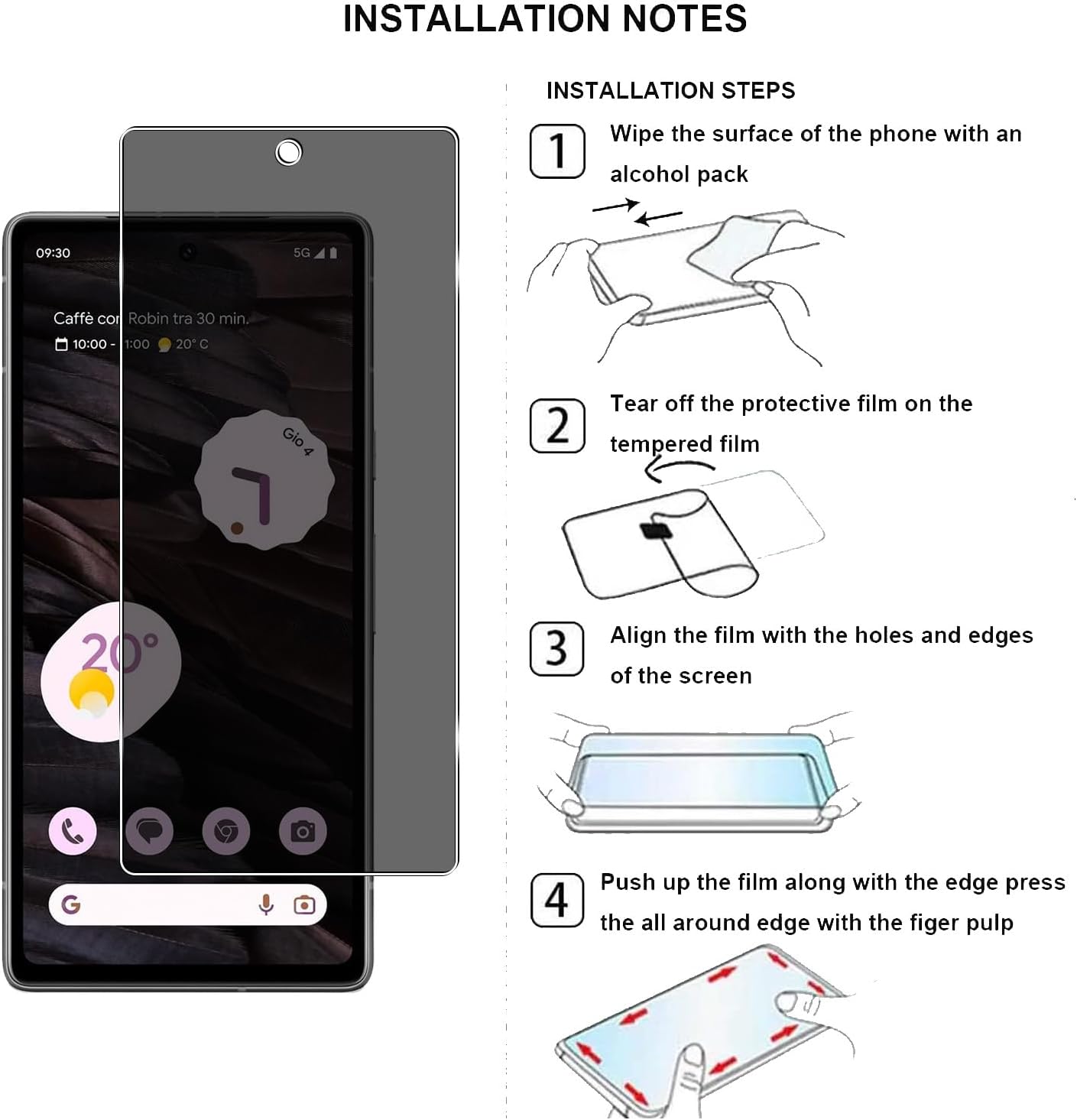 [2 Pcs] Tempered Glass Anti-spy Privacy Screen Protector for Google Google Pixel 7A 5G,Scratch Resistant,Bubble-Free Protective Film